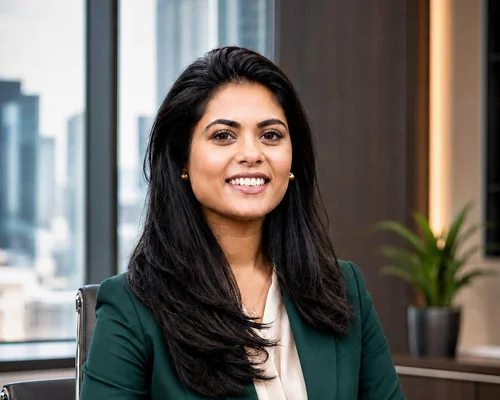 Shobnom Zarin Chetona at a boardroom table overlooking the Sydney skyline